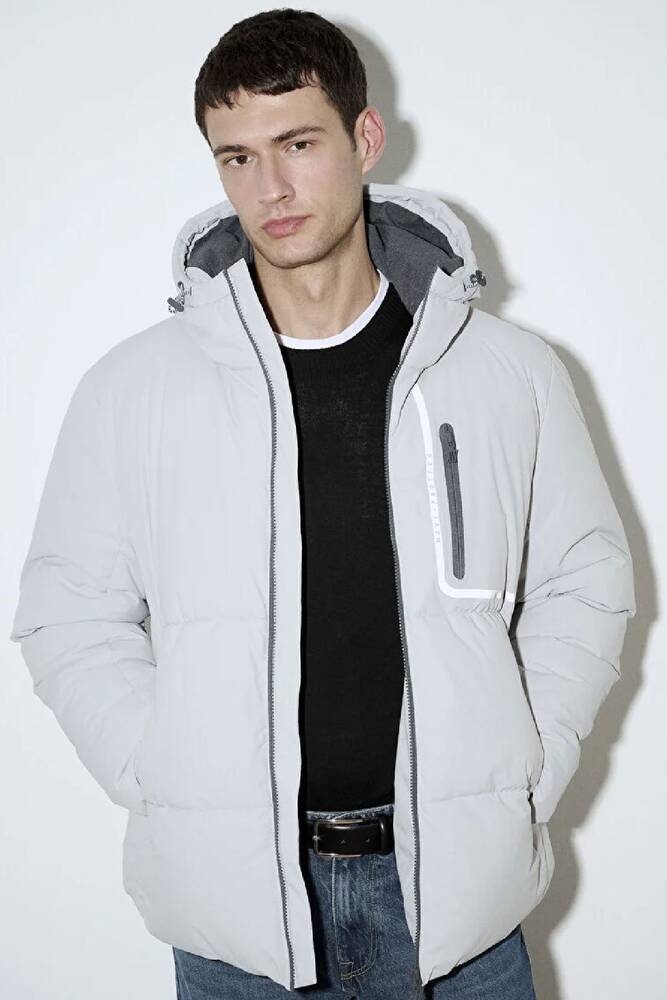 Erkek Kapüşonlu Ceket 0110463-70075 Gri 