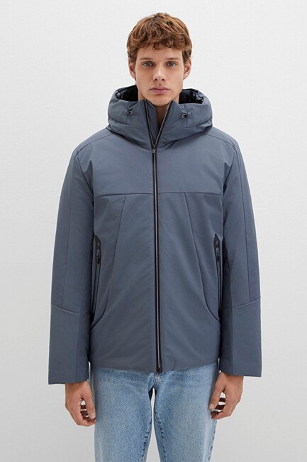 Erkek Kapüşonlu Ceket 0110663-80776 Gri - Thumbnail