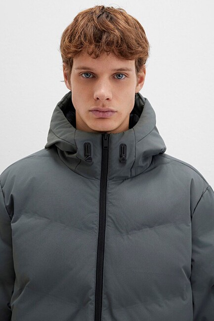 Erkek Kapüşonlu Mont 0110651-85550 Gri - Thumbnail