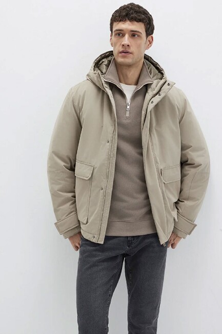 Erkek Kapüşonlu Mont 0110657-70355 Bej (1)