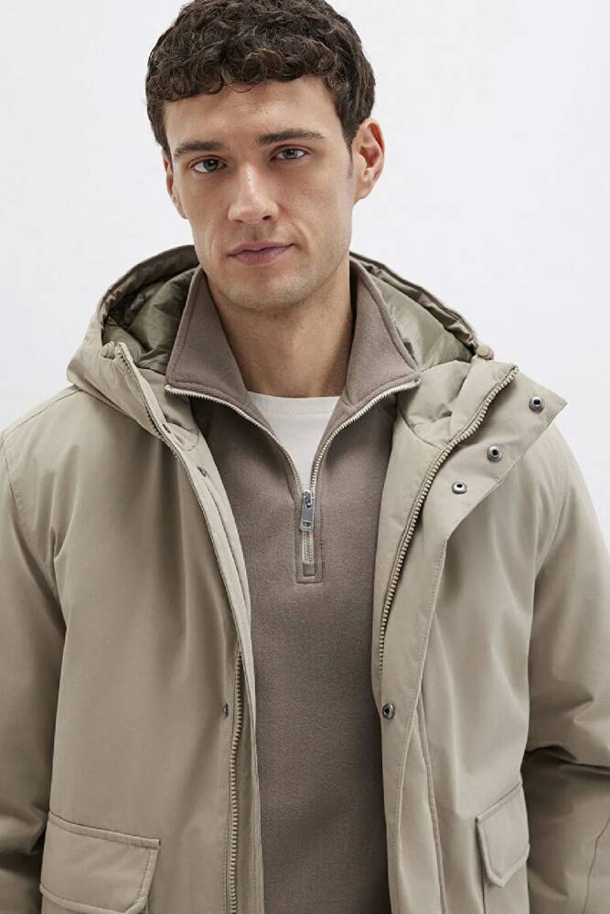 Erkek Kapüşonlu Mont 0110657-70355 Bej 