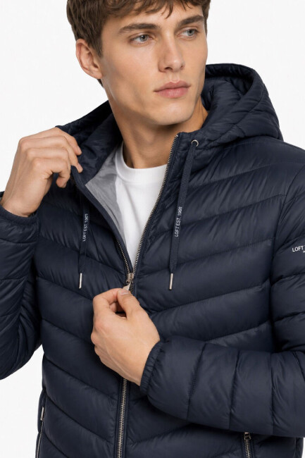 Erkek Kapüşonlu Mont LF2043694 Lacivert  - 4