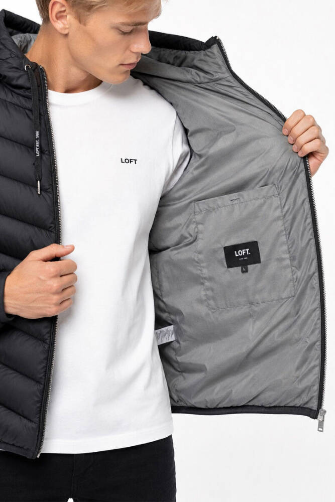 Erkek Kapüşonlu Mont LF2043694 Siyah  - 5