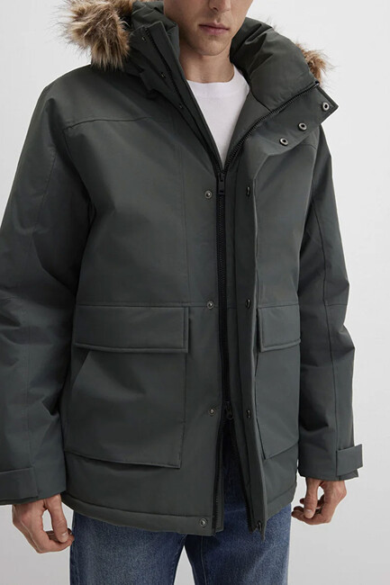 Erkek Kapüşonlu Parka 0110472-71598 Yeşil - Thumbnail