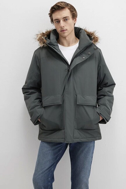 Erkek Kapüşonlu Parka 0110472-71598 Yeşil  (1)