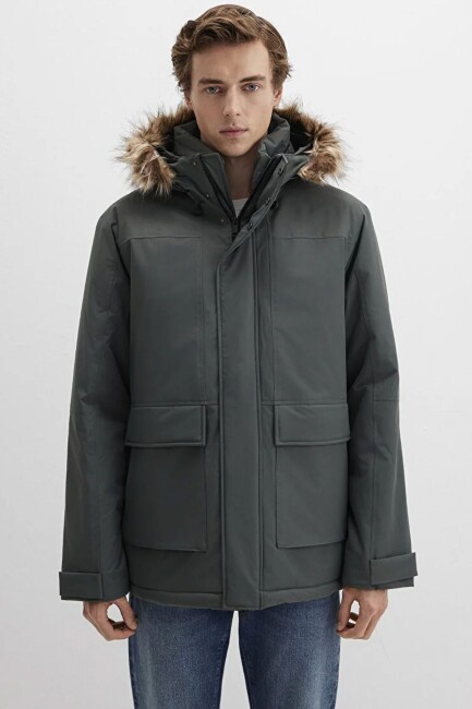 Erkek Kapüşonlu Parka 0110472-71598 Yeşil  (2)