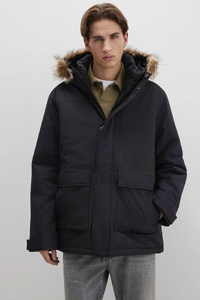 Erkek Kapüşonlu Parka 0110472-900 Siyah 