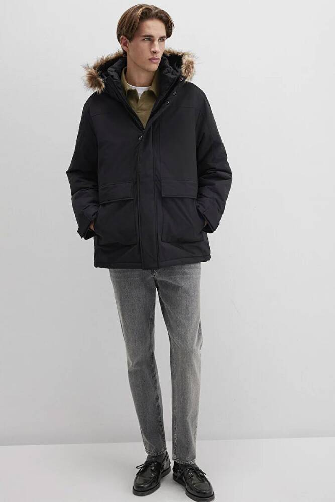 Erkek Kapüşonlu Parka 0110472-900 Siyah 