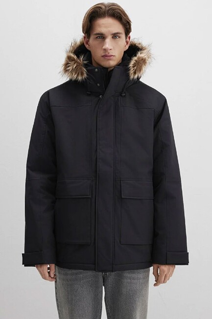 Erkek Kapüşonlu Parka 0110472-900 Siyah - Thumbnail