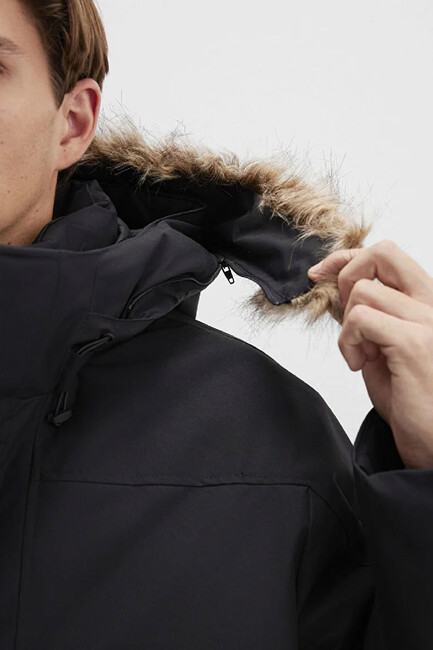 Erkek Kapüşonlu Parka 0110472-900 Siyah - Thumbnail