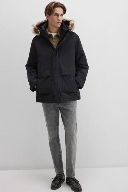 Erkek Kapüşonlu Parka 0110472-900 Siyah  (1)