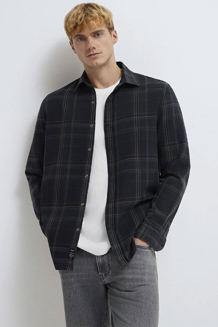 Erkek Kareli Gömlek 0210806-91469 Gri (1)