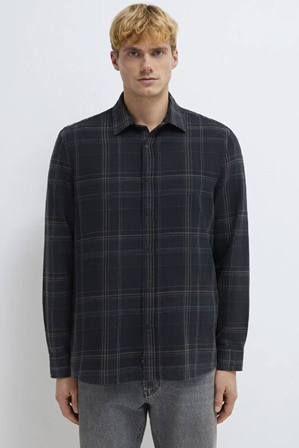 Erkek Kareli Gömlek 0210806-91469 Gri - Thumbnail