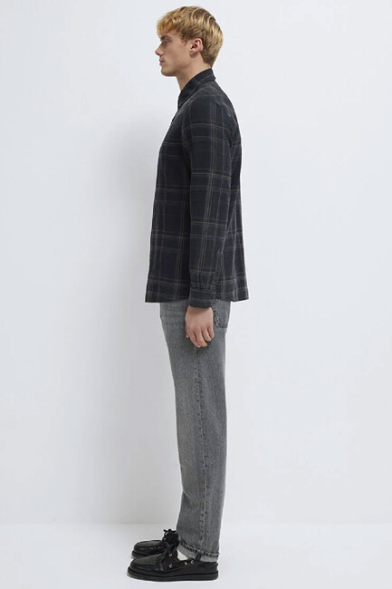 Erkek Kareli Gömlek 0210806-91469 Gri - Thumbnail