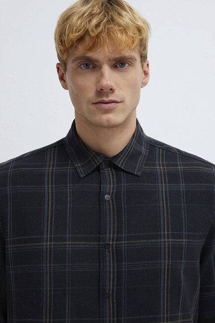 Erkek Kareli Gömlek 0210806-91469 Gri - Thumbnail