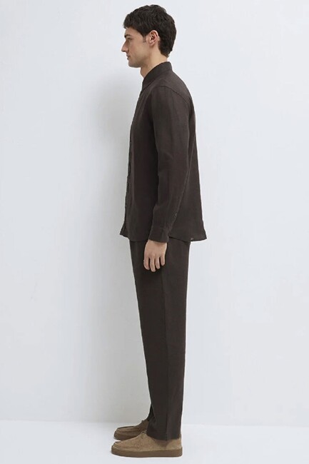 Erkek Keten Karışımlı Gömlek 0211466-70219 Kahve - Thumbnail