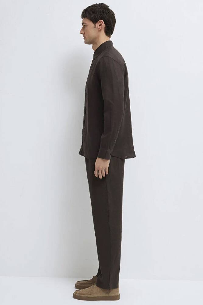Erkek Keten Karışımlı Gömlek 0211466-70219 Kahve 