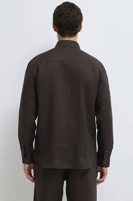 Erkek Keten Karışımlı Gömlek 0211466-70219 Kahve - Thumbnail