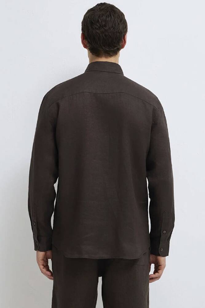 Erkek Keten Karışımlı Gömlek 0211466-70219 Kahve 