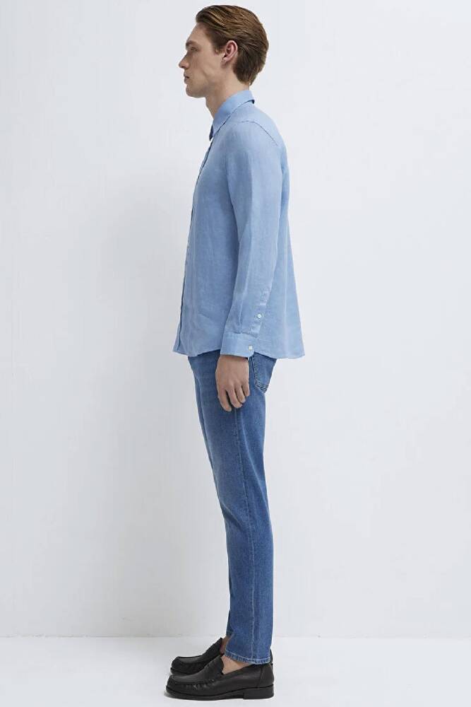 Erkek Keten Karışımlı Gömlek 0211466-70834 Mavi 