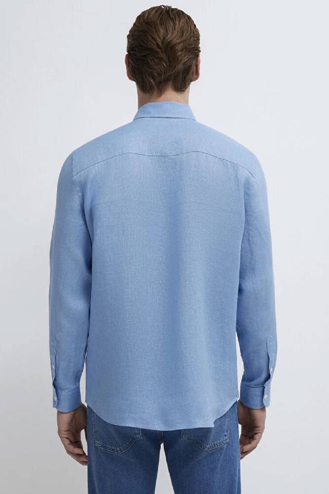 Erkek Keten Karışımlı Gömlek 0211466-70834 Mavi 