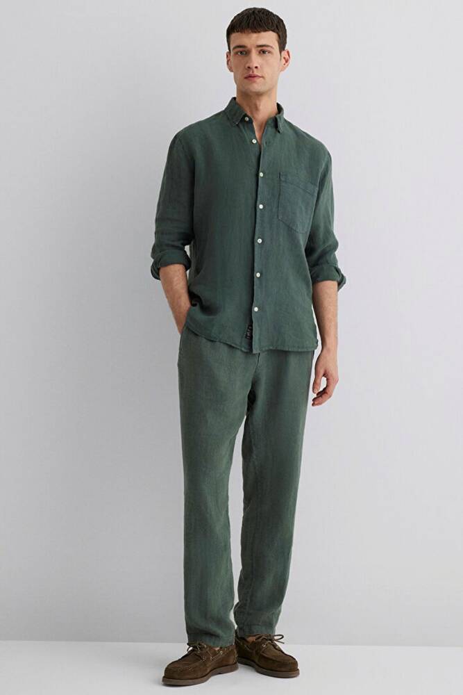 Erkek Keten Pantolon 0010358-71598 Yeşil 