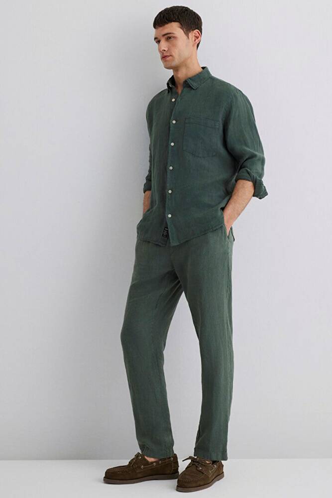 Erkek Keten Pantolon 0010358-71598 Yeşil 