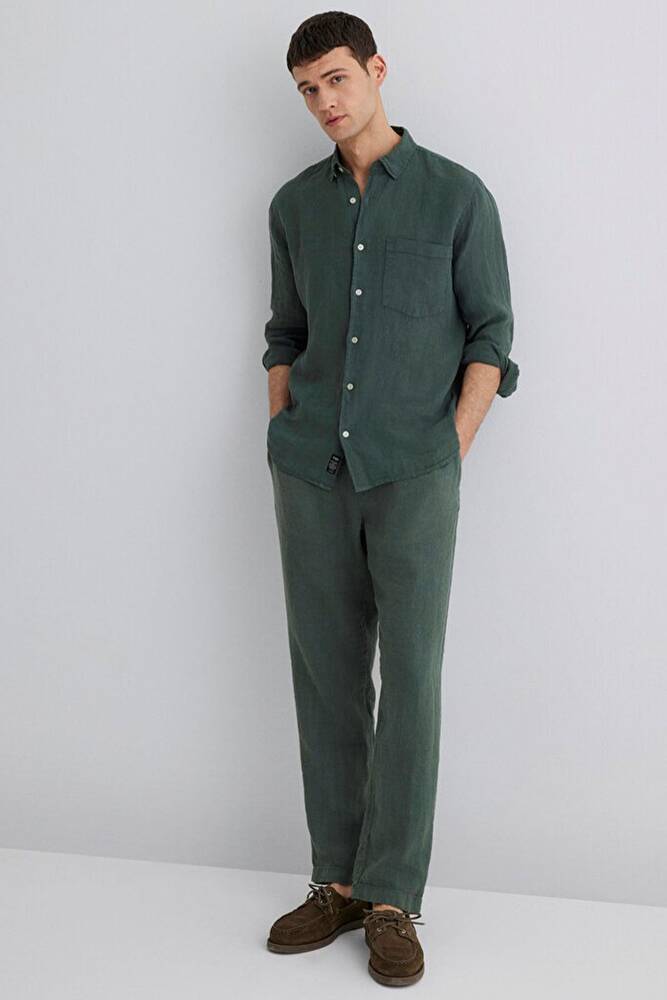 Erkek Keten Pantolon 0010358-71598 Yeşil 