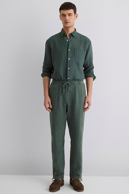 Erkek Keten Pantolon 0010358-71598 Yeşil - Thumbnail