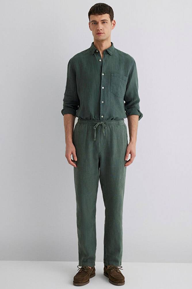 Erkek Keten Pantolon 0010358-71598 Yeşil 