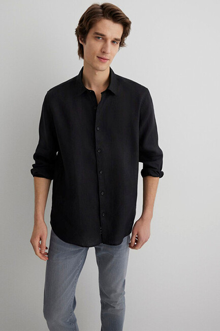 Erkek Uzun Kol Gömlek 0210492-900 Siyah (2)