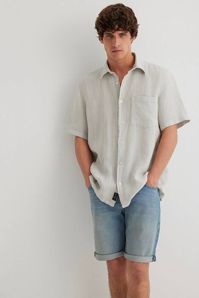 Erkek Kısa Kol Gömlek 0211473-70080 Gri 