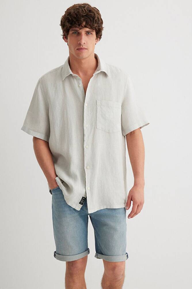 Erkek Kısa Kol Gömlek 0211473-70080 Gri 