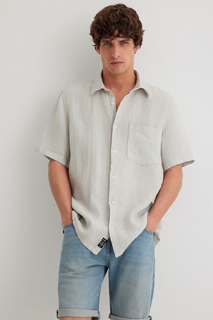 Erkek Kısa Kol Gömlek 0211473-70080 Gri (3)