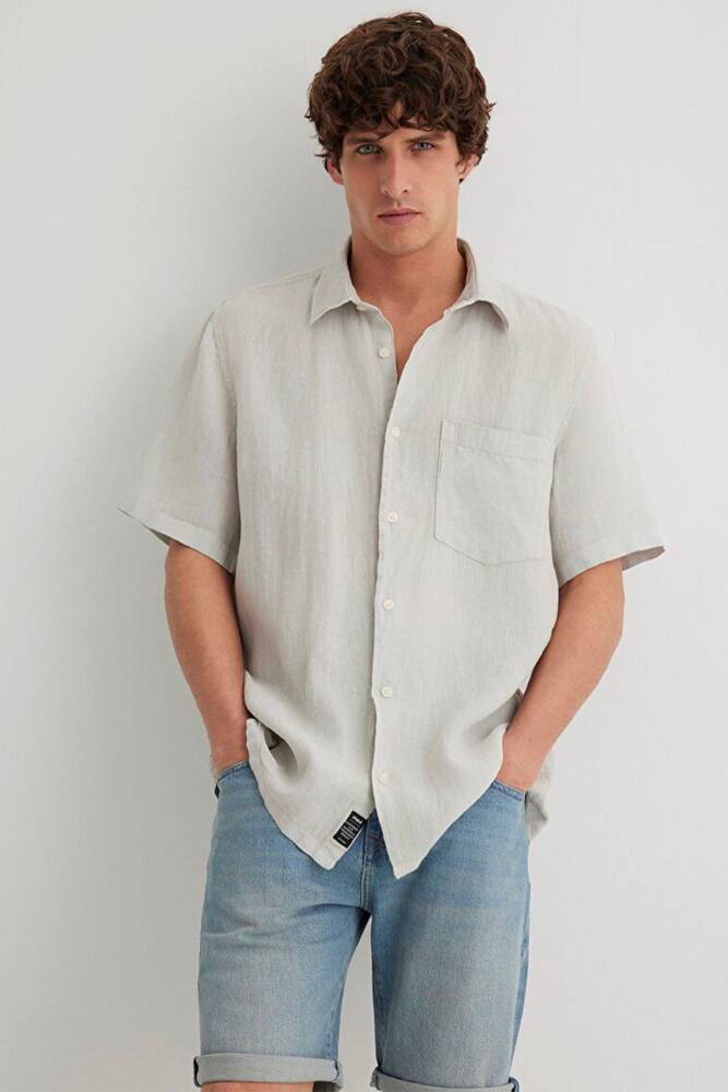 Erkek Kısa Kol Gömlek 0211473-70080 Gri 