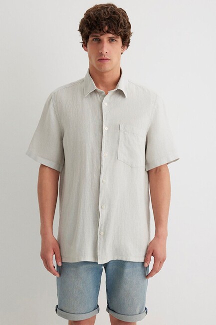 Erkek Kısa Kol Gömlek 0211473-70080 Gri - Thumbnail