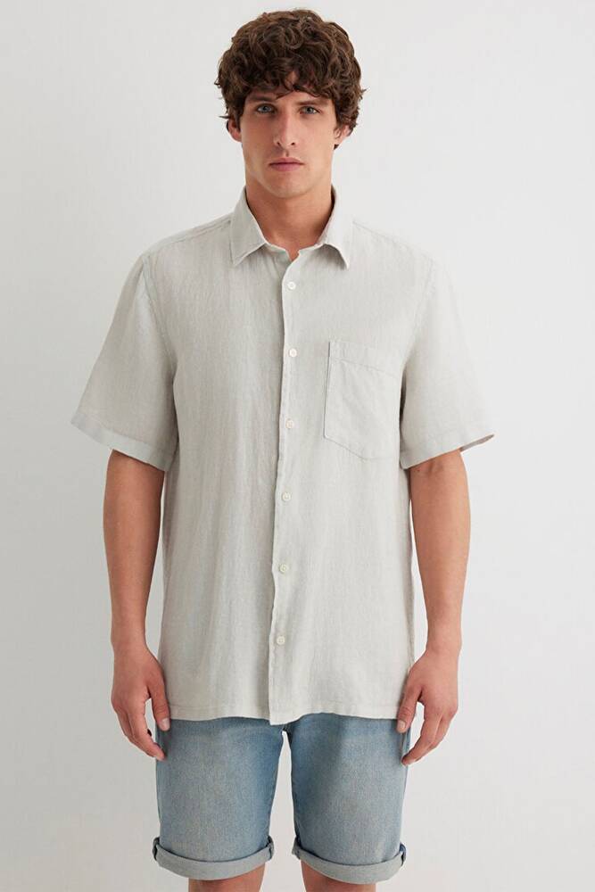 Erkek Kısa Kol Gömlek 0211473-70080 Gri 