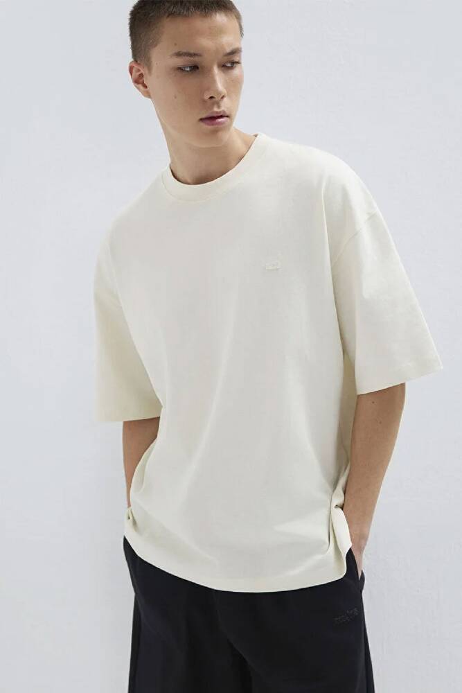 Erkek Kısa Kol Logo Tişört 0613188-71610 Ekru 