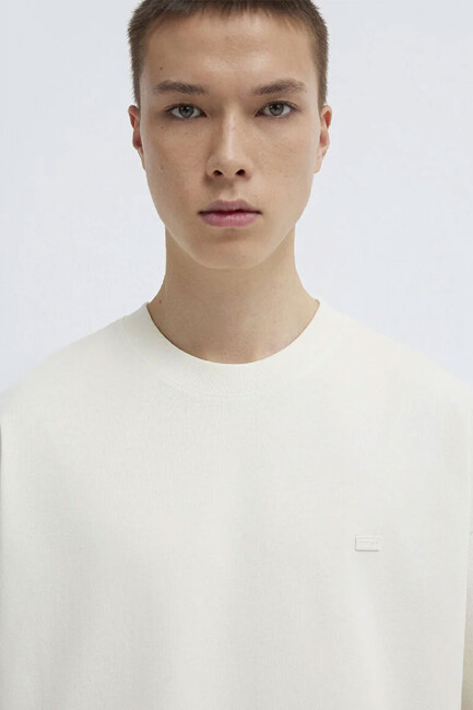 Erkek Kısa Kol Logo Tişört 0613188-71610 Ekru - Thumbnail