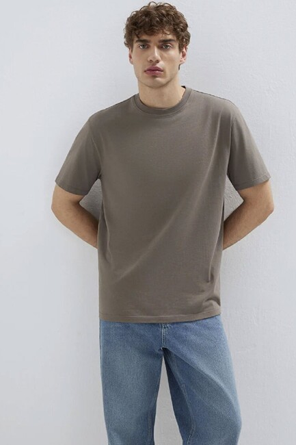 Erkek Kısa Kol Tişört 066249-87875 Kahve (1)