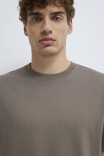 Erkek Kısa Kol Tişört 066249-87875 Kahve - Thumbnail