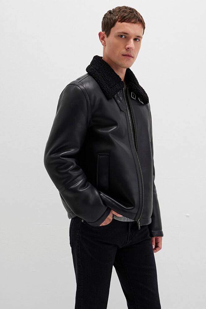 Erkek Kürk Yaka Ceket 0110670-71379 Siyah 