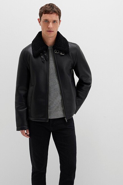 Erkek Kürk Yaka Ceket 0110670-71379 Siyah (2)