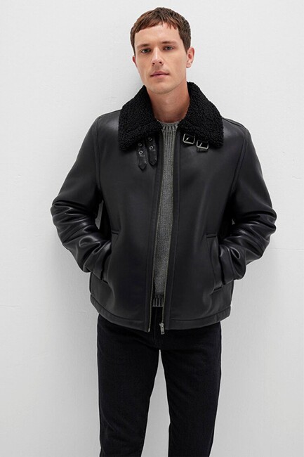 Erkek Kürk Yaka Ceket 0110670-71379 Siyah (3)