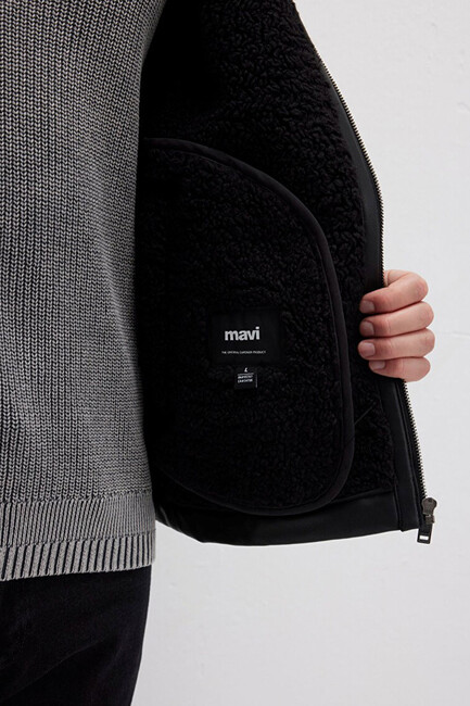 Erkek Kürk Yaka Ceket 0110670-71379 Siyah - Thumbnail