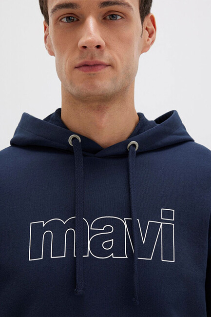 Erkek Logo Kapüşonlu Sweat 065606-28417 Lacivert - Thumbnail