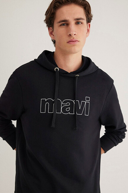Erkek Logo Kapüşonlu Sweat 065606-900 Siyah (1)