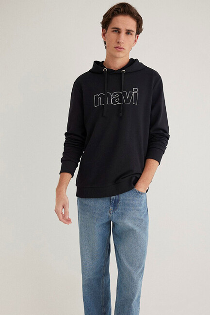 Erkek Logo Kapüşonlu Sweat 065606-900 Siyah (3)