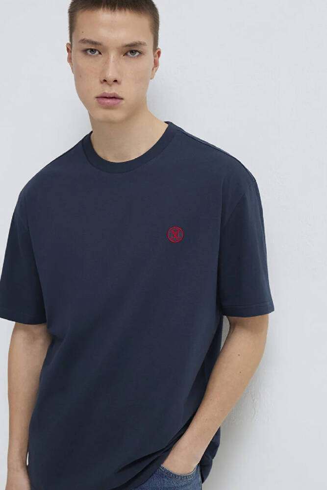 Erkek Logo Nakışlı Tişört 067074-33207 Lacivert 