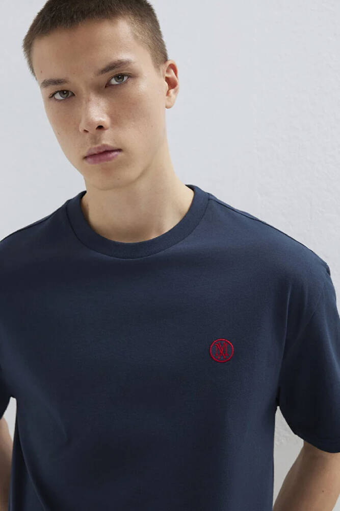 Erkek Logo Nakışlı Tişört 067074-33207 Lacivert 